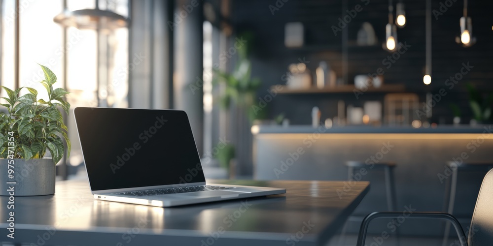 modern office interior, A sleek, contemporary office setting with minimalist furniture, a laptop, and modern decor, representing productivity and efficiency modern office interior, A sleek, contemporary office setting with minimalist furniture, a laptop, and modern decor, representing productivity and efficiency