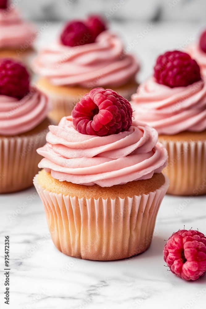 Cupcakes with pink frosting and fresh berry Cupcakes with pink frosting and fresh berry