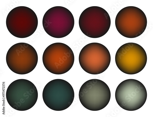 Matte blurred gradient circles. Set of matte balls in deep tones. Trendy set of modern blurry figures. Gradient elements for social media background, posters, ads, web banners. Vector illustration