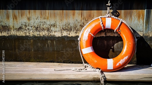 Orange Life Buoy Floating on Water. This image features a bright orange life buoy, designed for safety and rescue, prominently visible against a contrasting water background.