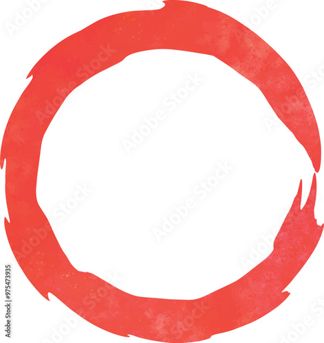 シンプルな丸　筆で書かれた線の円　ブラシ　ストローク　手書き　赤