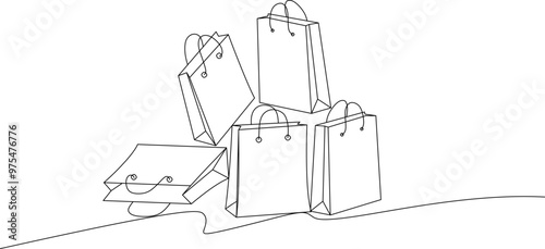 stack of shopping bags, outline, vector illustration