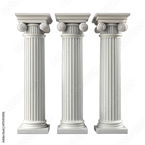 Three white pillars isolated on transparent background