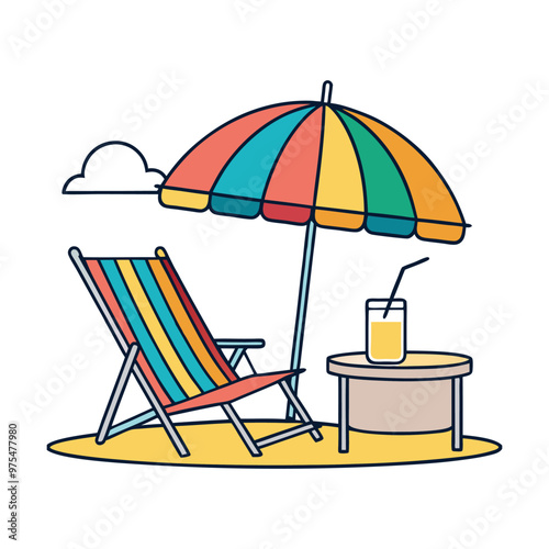 Relaxing Beach Scene with Umbrella and Drink - Ideal for Summer Promotions and Travel Websites photo