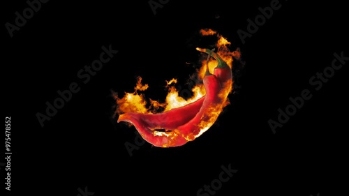 Burning Red Pepper. Fire Effect Animation on Transparent Background Isolated 4K Video. Visual Effects and Motion Graphics Element.