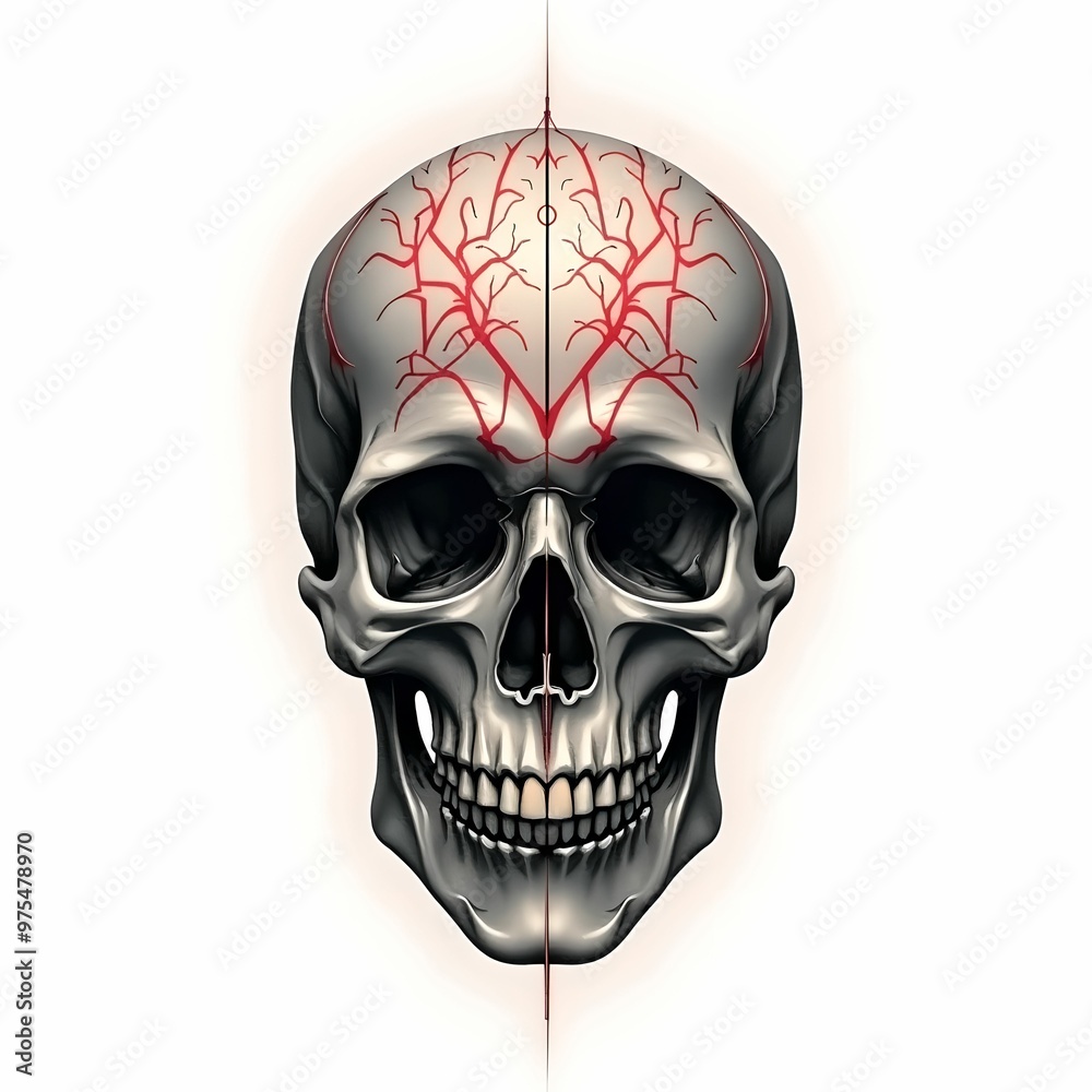 Fototapeta premium Sticker, skull tattoo sketch on white background