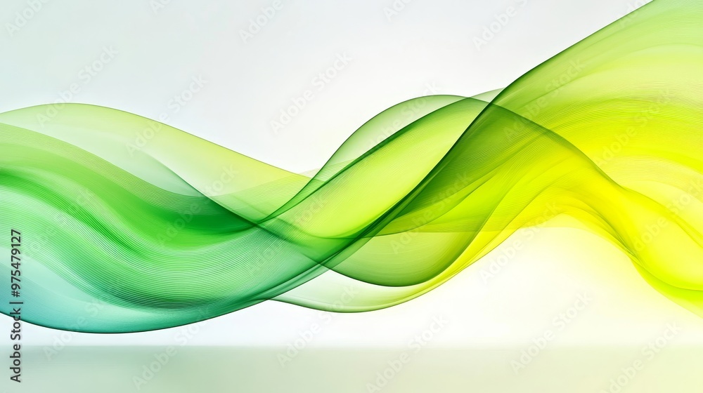 Fototapeta premium Abstract Green and Yellow Waves, White Background, Digital Art, Abstract, Waves, Green