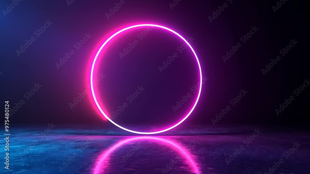 Exploring mesmerizing neon circle art in a dark studio with vibrant reflections and colorful lighting Exploring mesmerizing neon circle art in a dark studio with vibrant reflections and colorful lighting