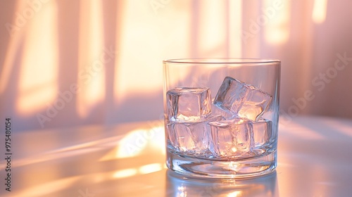 Crisp and Refreshing: Close-Up of Crystal Clear Ice Cubes in Glass with Copy Space