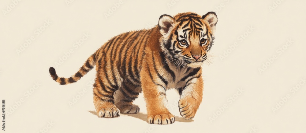 Obraz premium Illustration of a baby Siberian tiger on a plain background