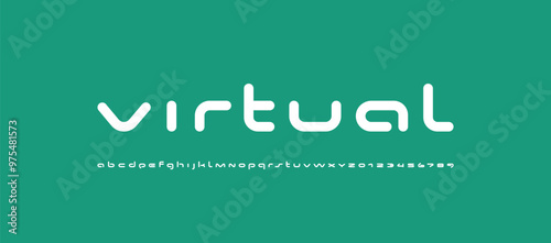 Technical wide future font, digital cyber alphabet