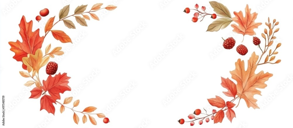 Elegant circular frame or border adorned with vibrant fallen oak leaves acorns maple leaves chestnuts berries and various other simple foliage Elegant circular frame or border adorned with vibrant fallen oak leaves acorns maple leaves chestnuts berries and various other simple foliage