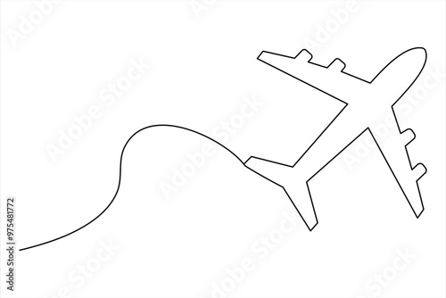 Continuous one line Airplane icon outline vector art illustration 