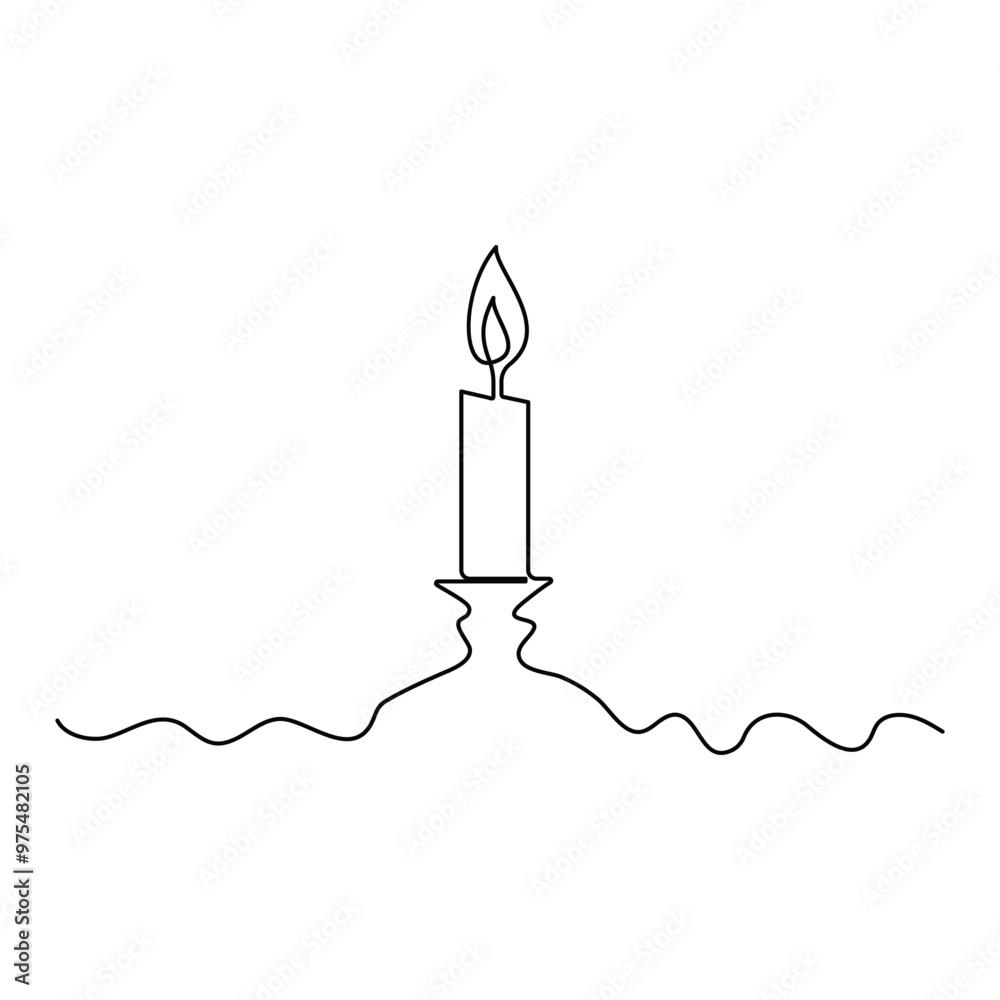 Fototapeta premium Burning fire candle continuous one line drawing vector isolated on white Vector illustration 
