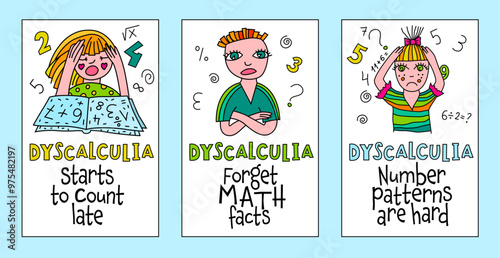 Dyscalculia concept. Math disability banner. Vector illustration