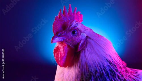 chicken in a neon light studio photo