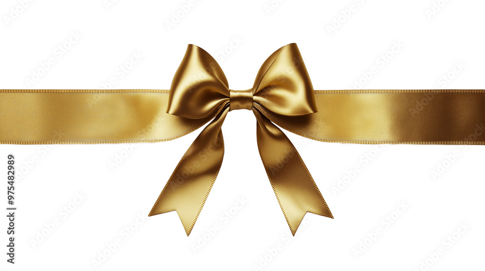 Golden color gift ribbon and bow isolated on white transparent background Cut out Golden color gift ribbon and bow isolated on white transparent background Cut out