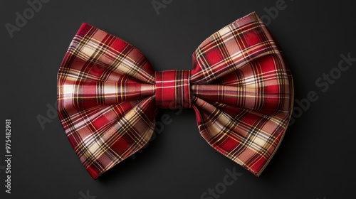 Red and Gold Plaid Bow Tie on Black Background, bowtie , plaid , texture