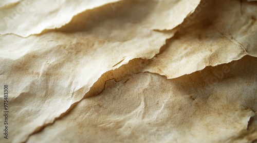 A close-up of torn edges of old parchment paper, highlighting its rough texture and vintage appeal.