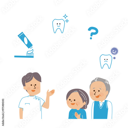 歯医者とシニアの男女　かわいいイラスト素材