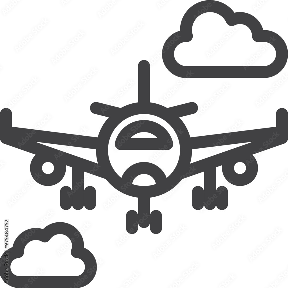 Simple vector flying airplane outline icon on white background Simple vector flying airplane outline icon on white background