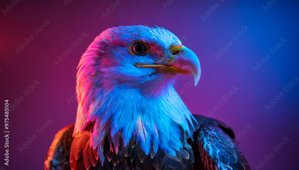 Fototapeta premium eagle in a neon light studio