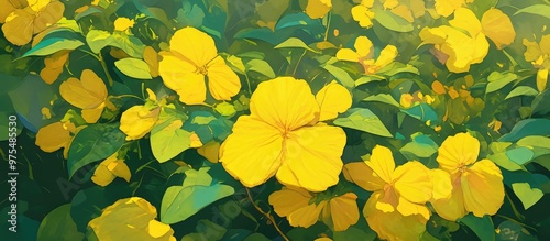 Close up painting of a yellow touch me not balsam flower Impatiens noli tangere