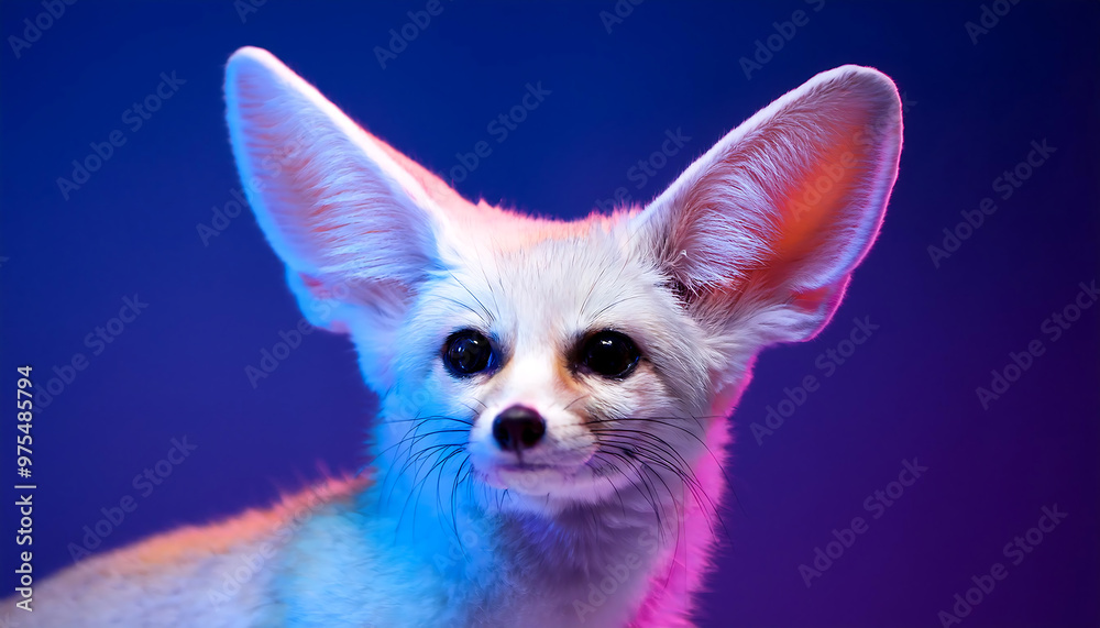 Obraz premium fox in neon light studio with fennec