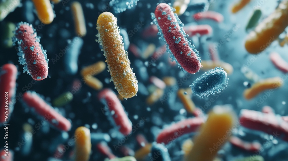 Naklejka premium Close-Up of Bacteria Consuming Food Particles Under Microscope