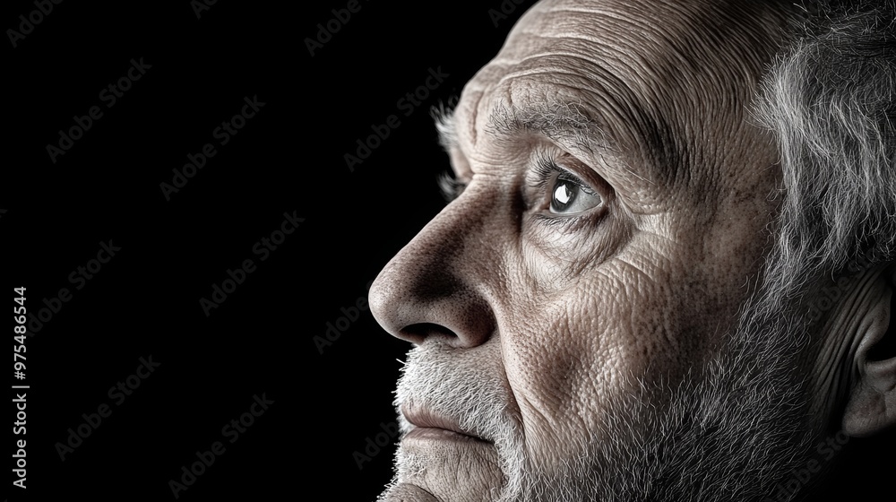 Close up Portrait of an Elderly Man Looking Up Wrinkled Face Grey Hair Thoughtful Expression Close up Portrait of an Elderly Man Looking Up Wrinkled Face Grey Hair Thoughtful Expression