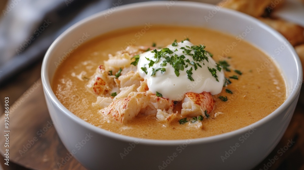 Creamy Lobster Bisque with Chunks of Lobster and Cream Creamy Lobster Bisque with Chunks of Lobster and Cream