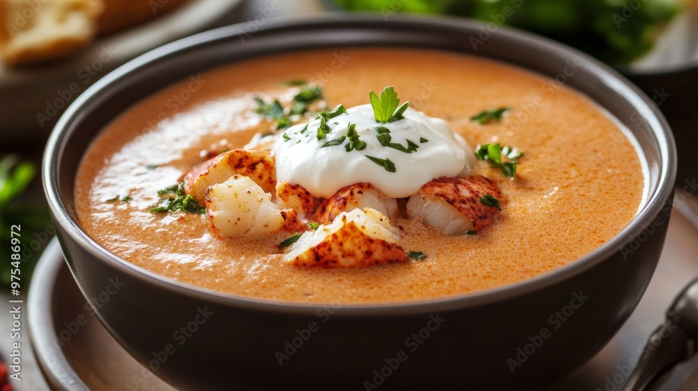 Creamy Lobster Bisque with Chunks of Lobster and Cream Creamy Lobster Bisque with Chunks of Lobster and Cream