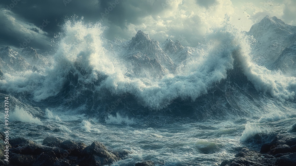 Dramatic Ocean Waves Crashing Against Rocky Shore Perfect for Nature-Themed Projects Dramatic Ocean Waves Crashing Against Rocky Shore Perfect for Nature-Themed Projects