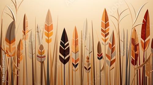 A series of arrows, each made from a different natural material, arranged in a harmonious, earthtoned illustration photo