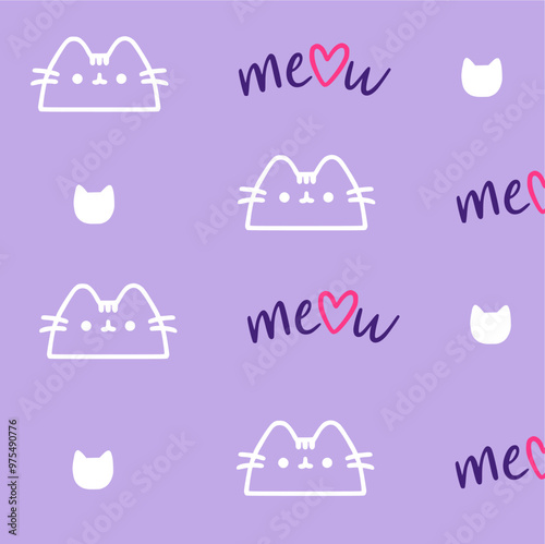 Seamless pattern with cute colorful Cats. Funny pet charactes Hand drawn vector illustration. Good for fabric, textile photo