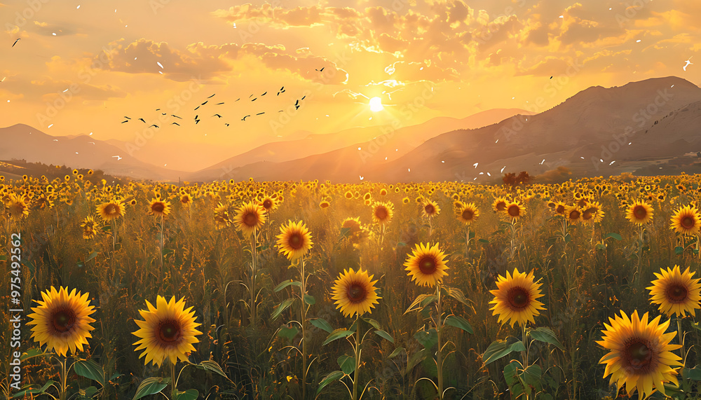 Fototapeta premium Sunflower field at sunset