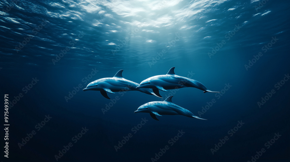 Naklejka premium Dolphins leaping out of the sea
