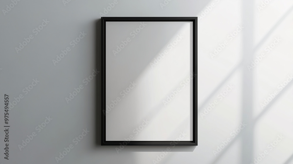 black vertical frame with blank canvas mockup isolated on grey wall background for product advertising black vertical frame with blank canvas mockup isolated on grey wall background for product advertising