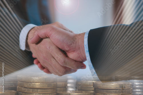 Dealing investment and business partner concept men making handshake with partner, greeting, dealing, merger and acquisition, business joint venture finance and investment teamwork and successful