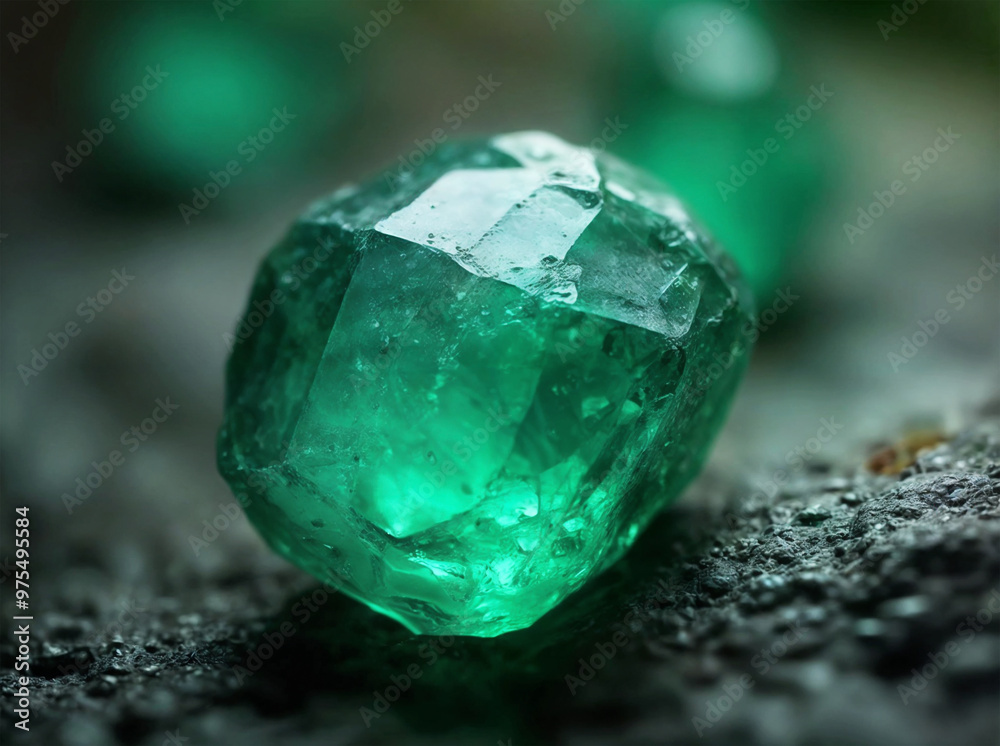Macro photography of a natural emerald with beautiful imperfections lying on the ground. Macro photography of a natural emerald with beautiful imperfections lying on the ground.