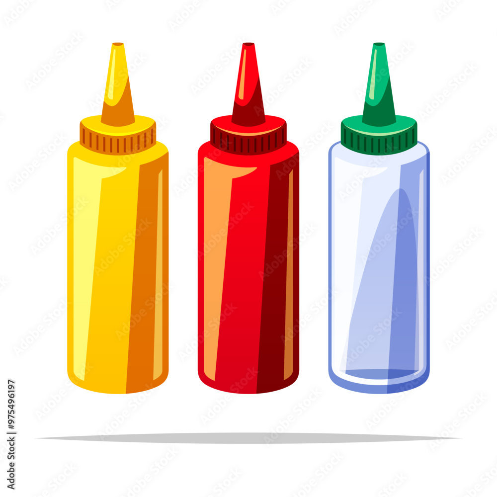 Mustard ketchup and empty plastic bottle vector isolated illustration Mustard ketchup and empty plastic bottle vector isolated illustration