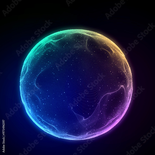 Spherical equalizer for music. Round sound wave of particles. Musical abstract colorful background. 3D rendering.