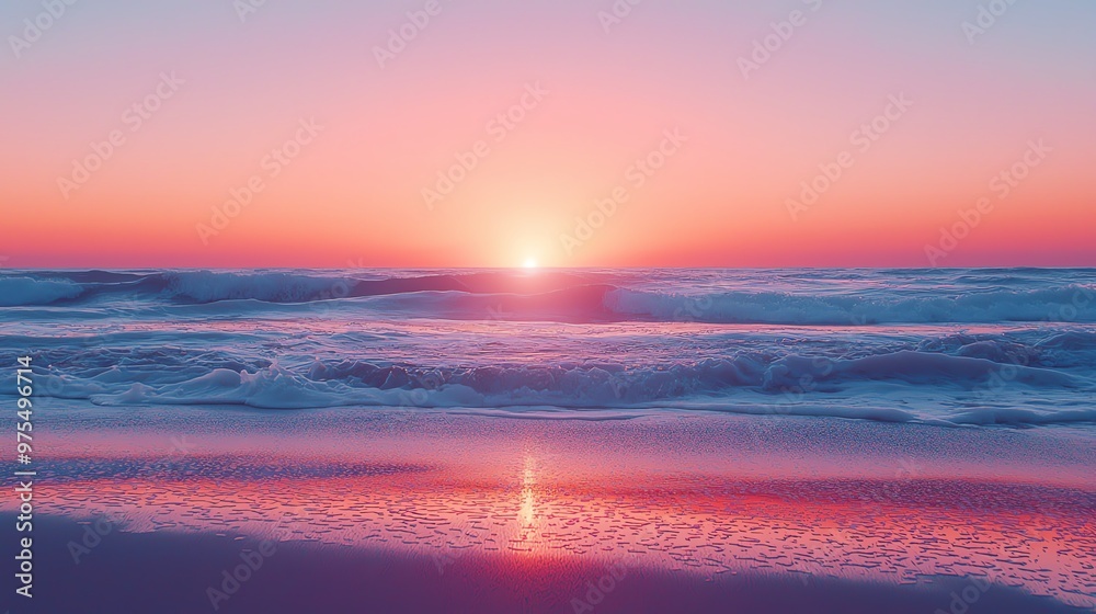 A picturesque sunset over the ocean, with vibrant hues of pink and orange reflecting on the tranquil water's surface. A picturesque sunset over the ocean, with vibrant hues of pink and orange reflecting on the tranquil water's surface.