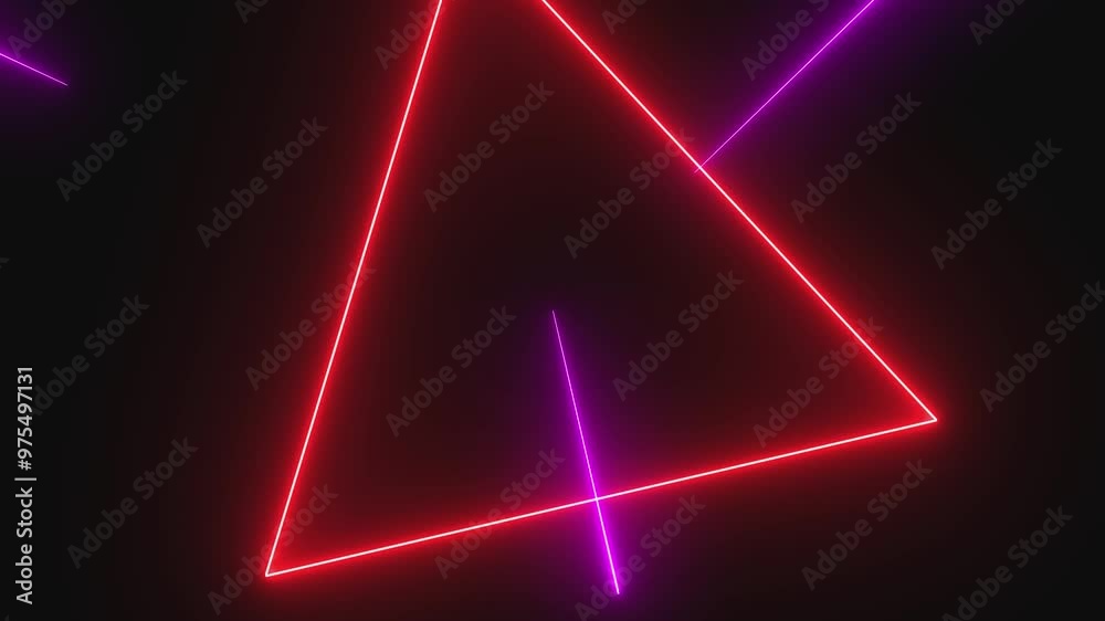 red color glowing neon line background system tringle icon animation. black background.