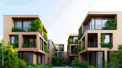 Modern Sustainable Apartment Building with Green Balconies and Greenery, Sustainable Living, Eco-Friendly Design