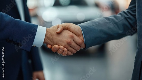 Handshake Between Customer and Sales Manager in Car Dealership Following Luxury Car Purchase