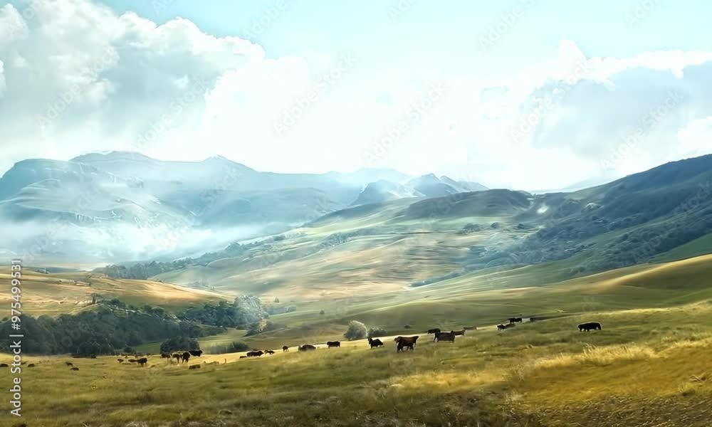 Rolling hills dotted with grazing cattle, Video