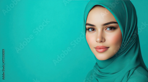 A Muslim woman wears an elegant abaya and hijab, confidently displaying her cultural heritage.