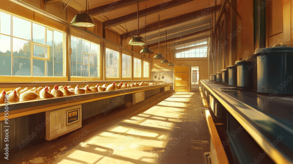 This is a chicken farm where chickens are raised for meat. They live indoors and are fed special food to help them grow. This is a chicken farm where chickens are raised for meat. They live indoors and are fed special food to help them grow.