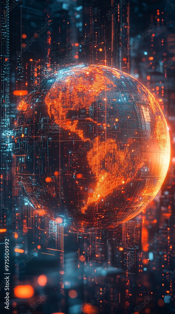 Glitching Digital Globe of Tomorrow: A Futuristic Tech Sphere with Vibrant Colors Suffering Errors and Pixel Corruption Glitching Digital Globe of Tomorrow: A Futuristic Tech Sphere with Vibrant Colors Suffering Errors and Pixel Corruption